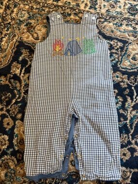 Bailey Boys Reversible John Johns Overalls Gingham Camping & Blue Plane